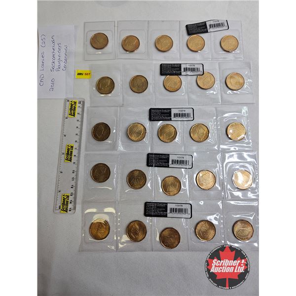 Saskatchewan Roughriders Centennial $1 (Loonie) Circulation "5" Packs (2010) (25 Coins Total)