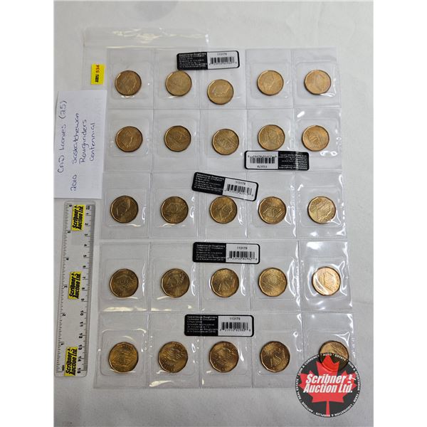 Saskatchewan Roughriders Centennial $1 (Loonie) Circulation "5" Packs (2010) (25 Coins Total)