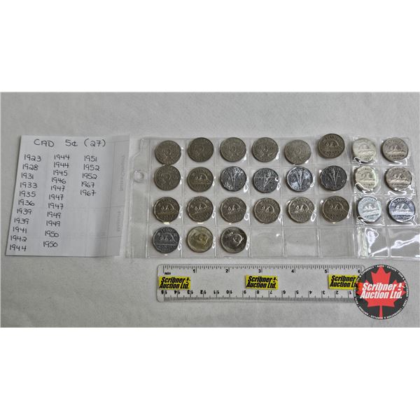 Canada Five Cent Collection (27) : 1923 - 1967 (Intermittent) (Handwritten List in Photos)