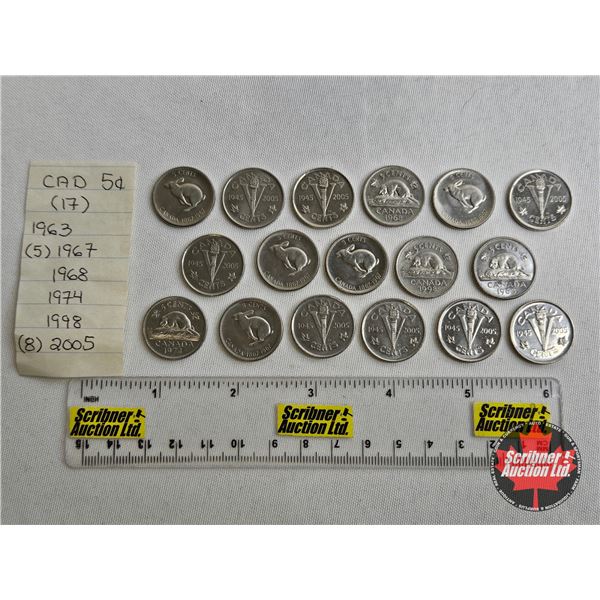 Canada Five Cent Collection (17) : 1963 - 2005 (Intermittent) (Handwritten List in Photos)