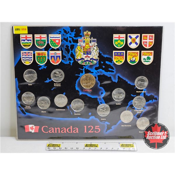 Canada 125 Provincial Coins : 1867-1992 : Collector Card (12 Quarters & 1 Loonie)