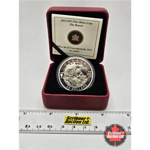 RCM Canada 2013 $25 Fine Silver Coin : The Beaver (COA #1089) (99.99%)