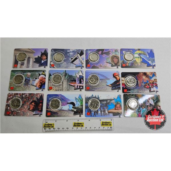 RCM Canada 2000 Millennium Coin Collection (12) Collector Cards with 25 Cent Coins  - Celebration; P