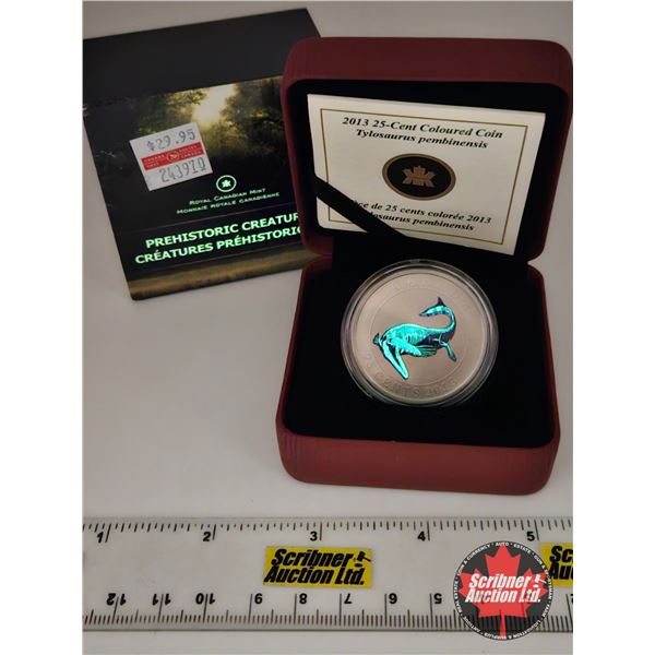 RCM Canada 2013 : Twenty-Five Cent Coloured Coin : Prehistoric Creatures : Tylosaurus Pembinensis (C