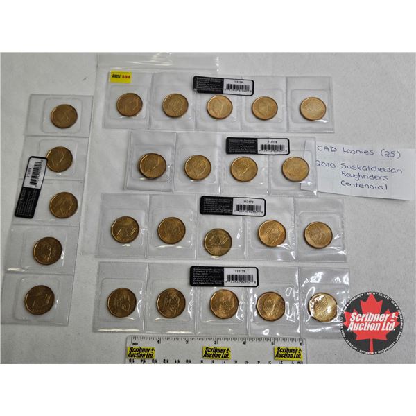 Saskatchewan Roughriders Centennial $1 (Loonie) Circulation "5" Packs (2010) (25 Coins Total)