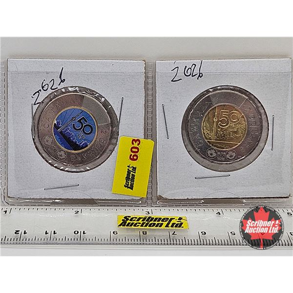 Canada $2 Toonie (2): 2026 (Color & Non-Color) : 50th Anniversary of the CN Tower