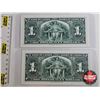 Image 4 : Bank of Canada $1 Bills 1937 (2 Consecutive) : Coyne/Towers #NN8021118-1119