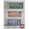 Image 1 : Canada Bills 1954 (3): - $1 Beattie/Rasminsky #VN2826473 - $2 Bouey/Rasminsky #LG0166017 - $5 Beatti