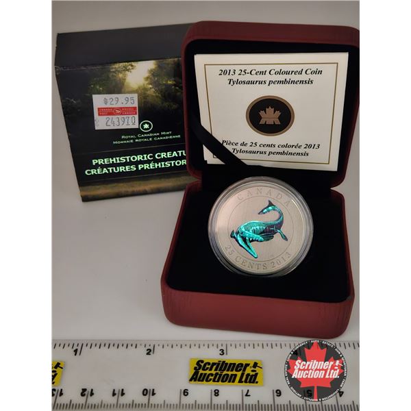 RCM Canada 2013 : Twenty-Five Cent Coloured Coin : Prehistoric Creatures : Tylosaurus Pembinensis (C