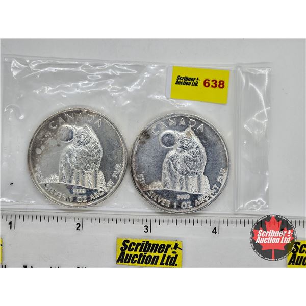 RCM Canada 2011 : $5 Fine Silver Coins (2 Pack) : Timber Wolf (1-1/2 oz) (.9999) (No COA)