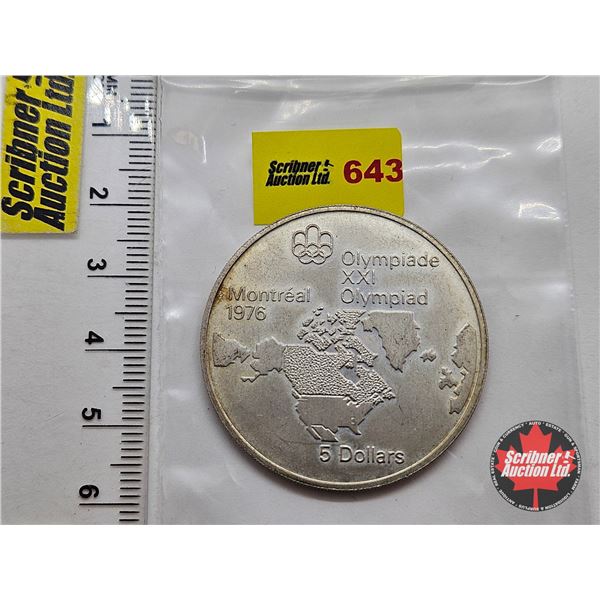 RCM Canada $5 Silver Coin 1973 : XXI Olympics Montreal 1976 : Map of North America (no COA) (92.5%)