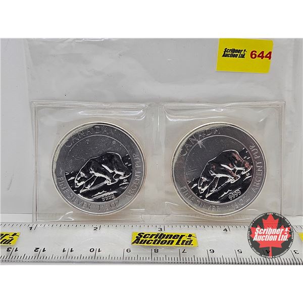 RCM Canada 2013 : $8 Fine Silver Coins (2 Pack) : Polar Bear (1-1/2oz) (.9999) (No COA)