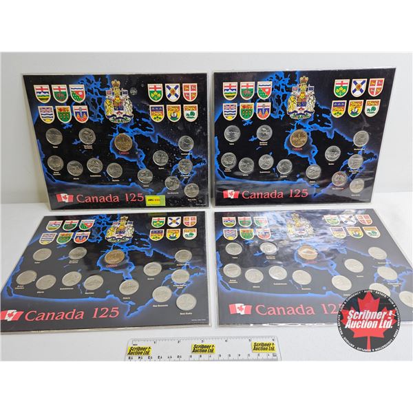 Canada 125 Provincial Coins (4 Sets) : 1867-1992 : Collector Cards (Each Card : 12 Quarters & 1 Loon