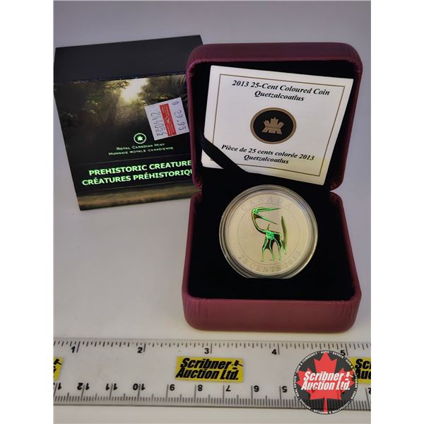 RCM Canada 2013 : Twenty-Five Cent Coloured Coin : Prehistoric Creatures : Quetzalcoatlus (COA #7076