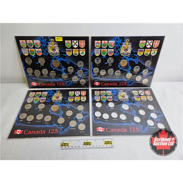 Canada 125 Provincial Coins (4 Sets) : 1867-1992 : Collector Cards (Each Card : 12 Quarters & 1 Loon