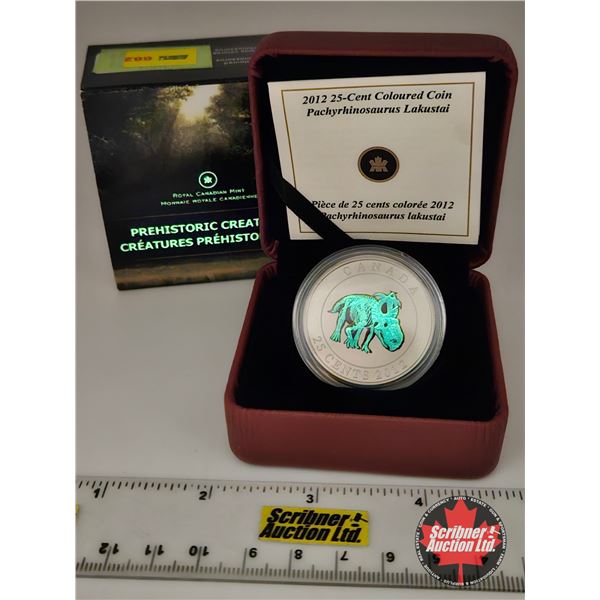 RCM Canada 2012 : Twenty-Five Cent Coloured Coin : Prehistoric Creatures : Pachyrhinosaurus Lakustai