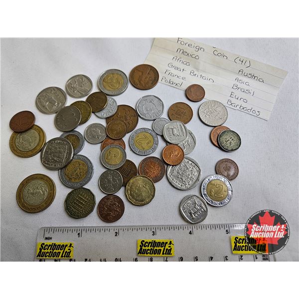 Foreign Coin - Variety (41) : Incl. Mexico; Africa; Great Britain; France; Euro; Austria; Asia; etc