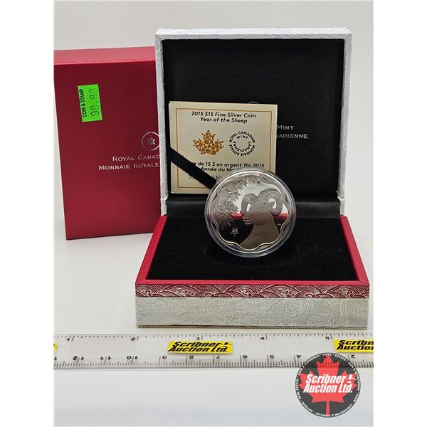 RCM Canada 2015 : $15 Fine Silver Coin : Year of the Sheep (COA #15195) (99.99%)