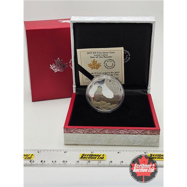 RCM Canada 2017 : $15 Fine Silver Coin : Lunar Lotus : Year of the Rooster (COA #1222) (99.99%)