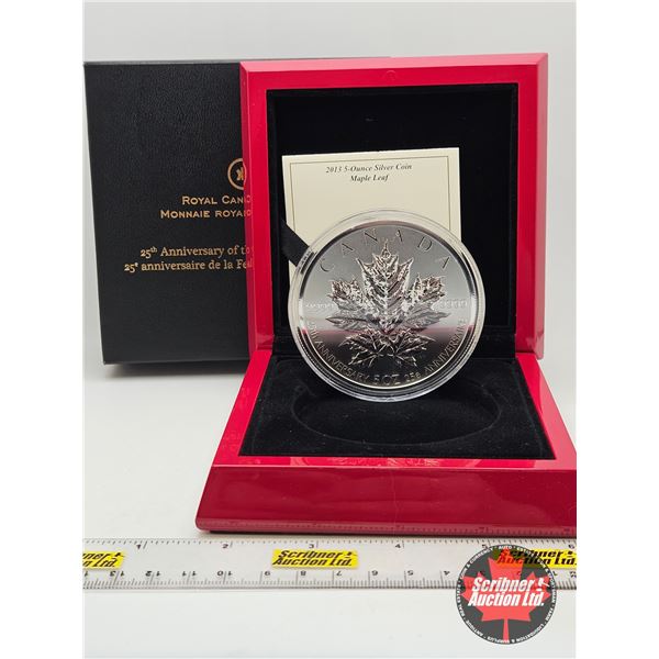 RCM Canada 2013 : $50 Fine Silver FIVE OUNCE Coin : Maple Leaf (COA #1928/2500) (99.99%)