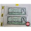 Image 1 : Canada $1 Bills 1954DF "Devil's Face" (2 Consecutive) : Coyne/Towers #CA4896644-645