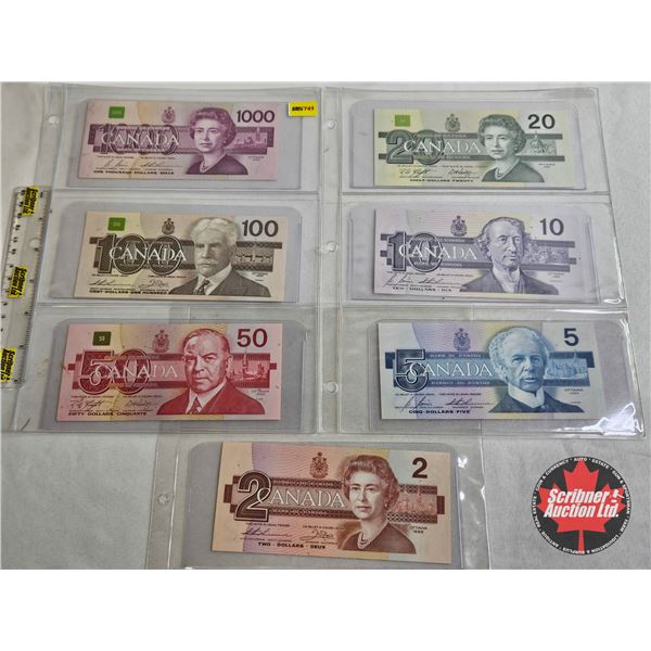 Canada Bills Bird Series (7) : - $1000 : Bonin/Thiessen #EKA3100167 - $100 : Thiessen/Crow #BJC01066