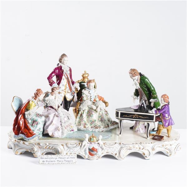 Sitzendorf Porcelain Tableau, The 6-Year-Old Mozart at the Court of Empress Maria Theresa