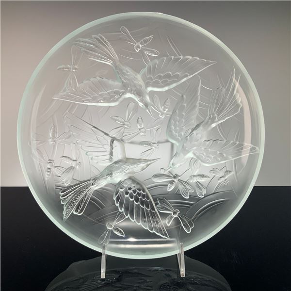 Verlys Birds and Dragonflies Frosted Art Glass Platter