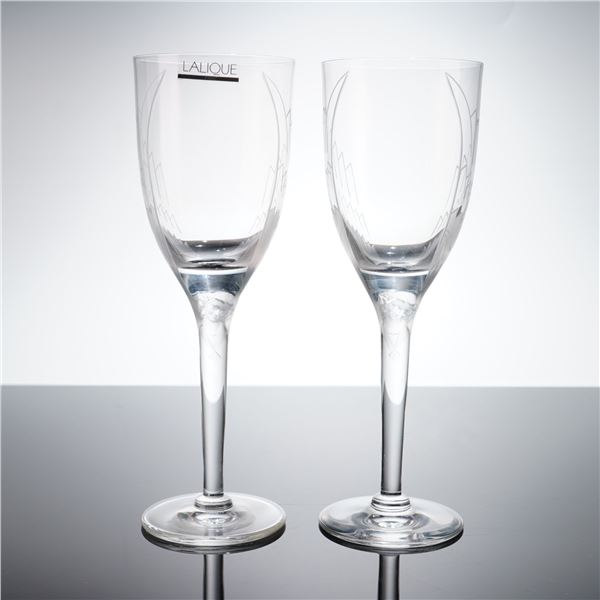 A Pair of Lalique Ange Crystal Wine Glasses