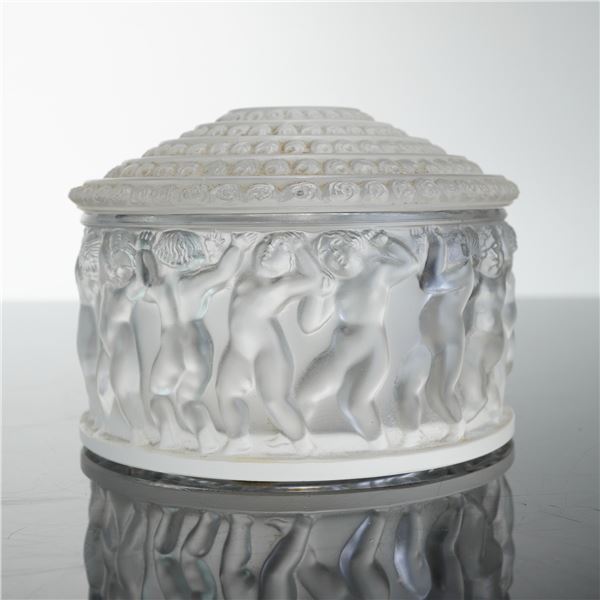 Lalique by Rene Lalique French Crystal Lidded Powder Box, Enfants