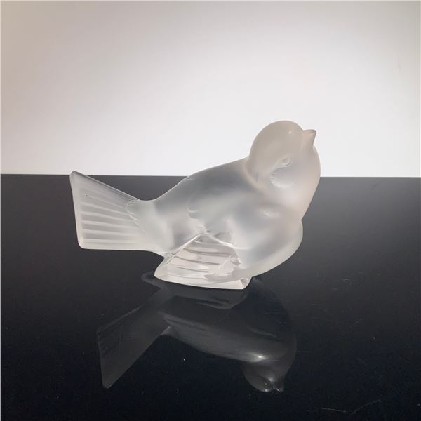 Lalique France Frosted Crystal Moineau Moqueur Sparrow Paperweight