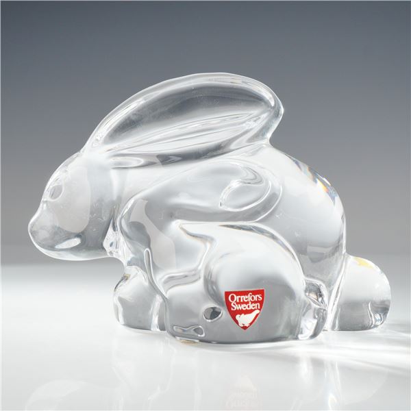 Orrefors Molded Crystal Rabbit and Bunny Figurine