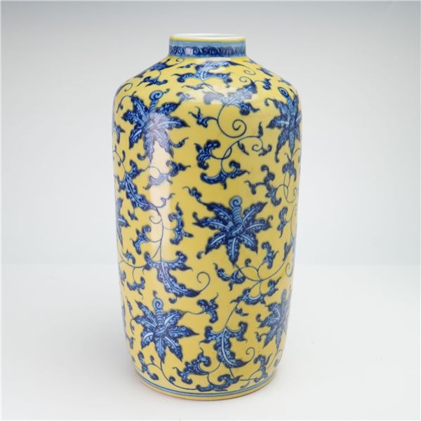 Chinese Blue and Yellow Floral Porcelain Vase