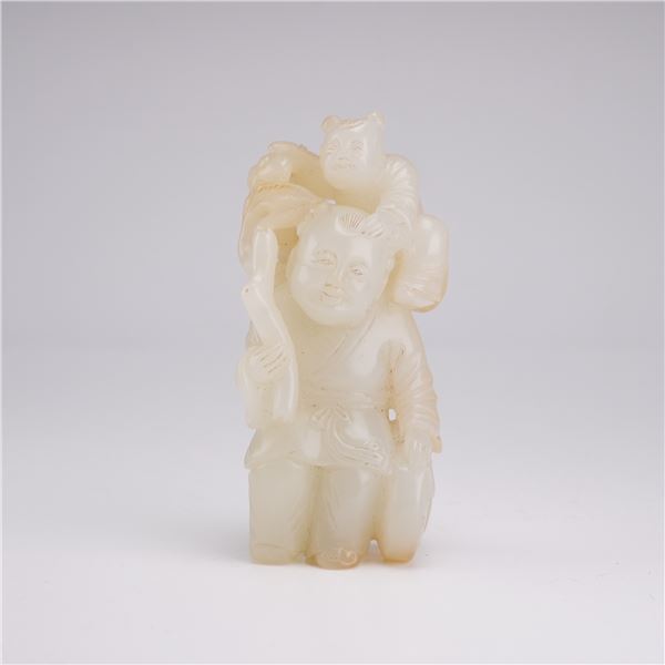 Chinese Carved Jade Buddha Figure w/ a Child
