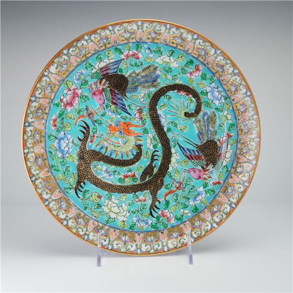Chinese Famille Rose Porcelain Dragon and Phoenix Plate