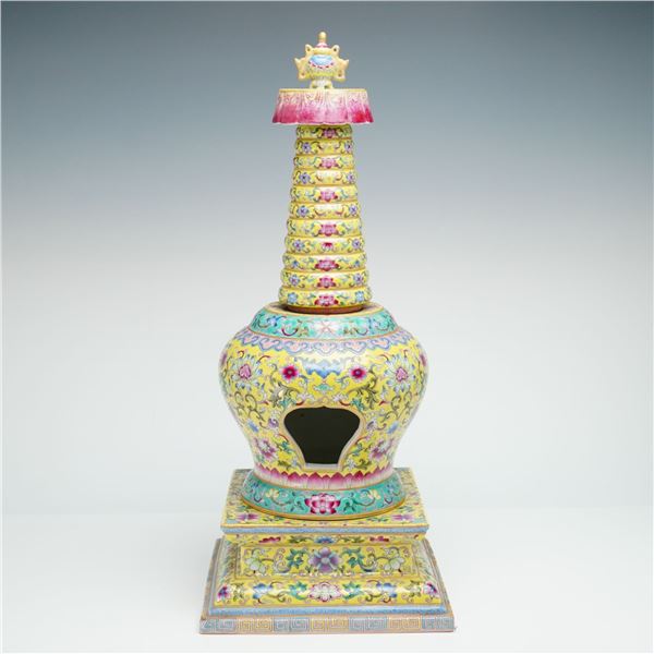 Chinese Famille Rose Yellow Porcelain Buddhist Stupa