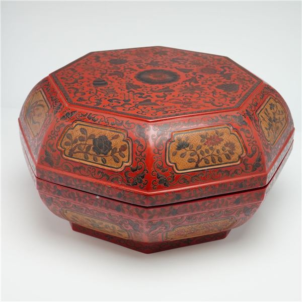 Chinese Octagonal Painted Lacquer Box