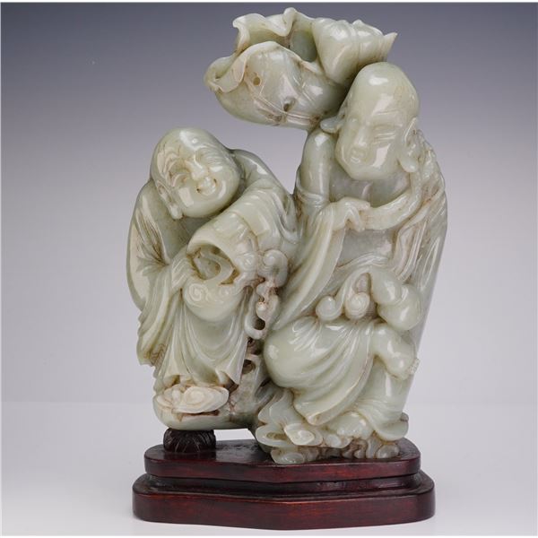 Qing Dynasty Large Celadon Jade Figural Group