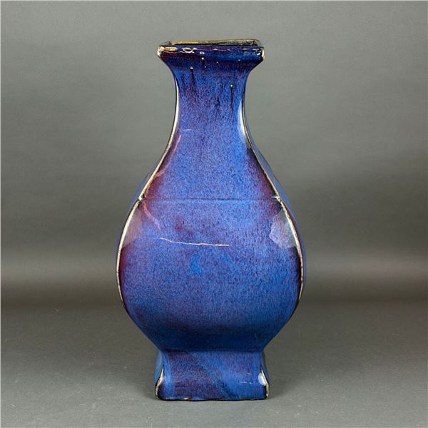 Qing Flambe Glazed Quadrangular Ceramic Vase