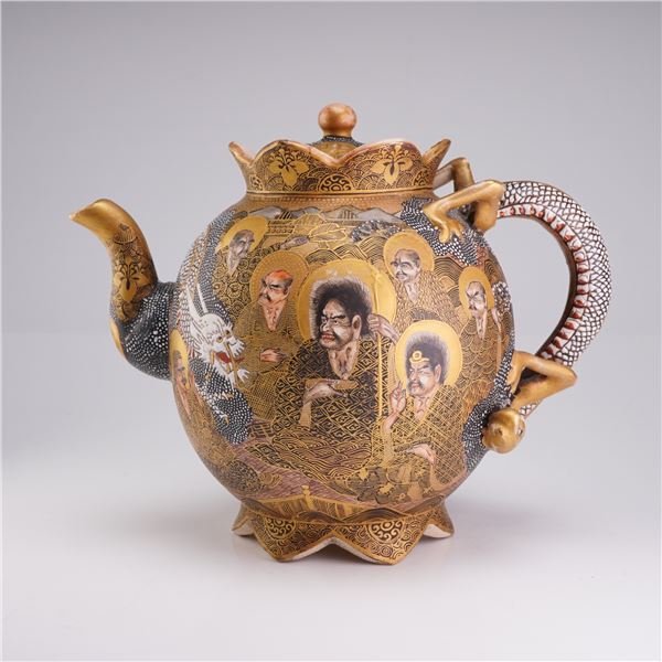 Japanese Satsuma Earthenware Dragon Teapot, Meiji Period