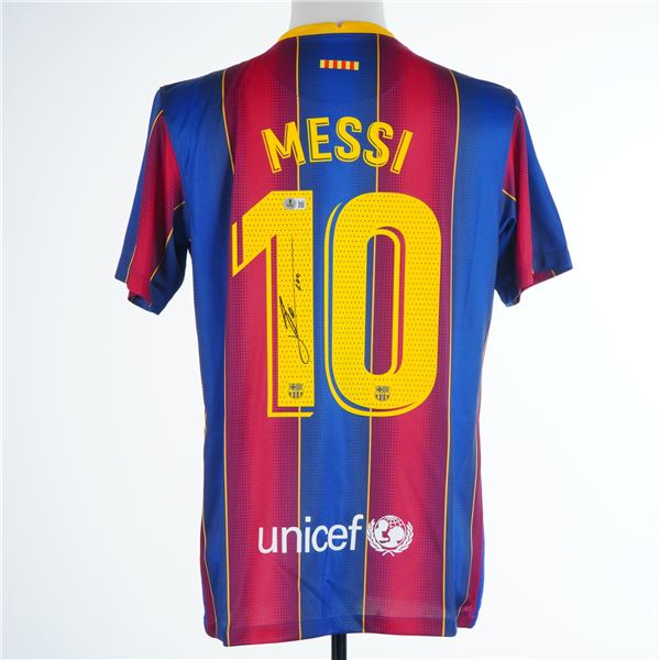 Lionel Messi Signed FC Barcelona Home Soccer Jersey #10 with Beckett Witness