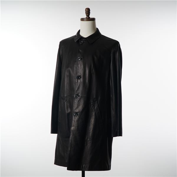Giorgio Armani Classico Men's Black Leather Car Coat