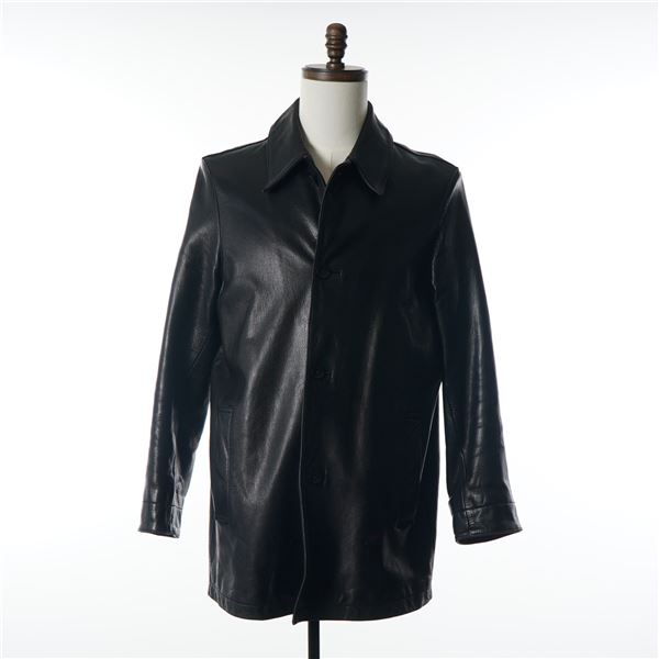 Banana Republic Men Mid-Length Black Pebbled Leather Car Coat