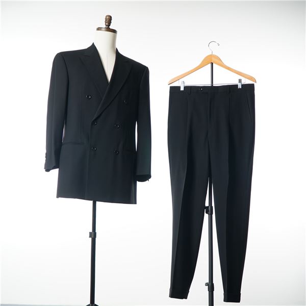 Armani Collezioni Men's Double Breasted Black Wool Suit