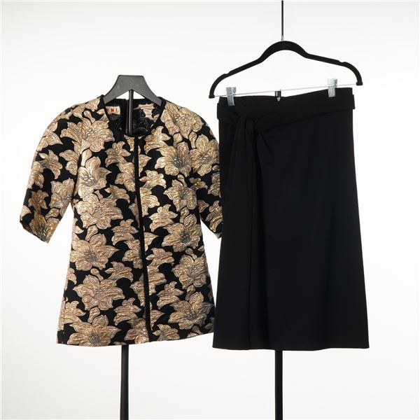 2pc Designer Garments including a Marni Floral Lurex Jacquard Blouse and a Jil Sander Tied-Waist Ski