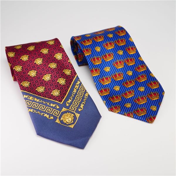 2pc Gianni Versace Silk Neckties with Medusa and Baroque Motifs