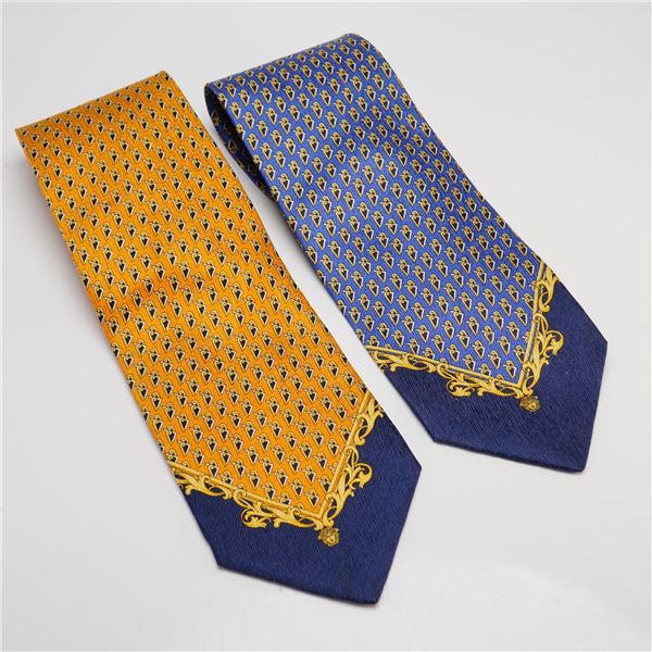 2pc Gianni Versace Vintage Silk Baroque Pattern Neckties