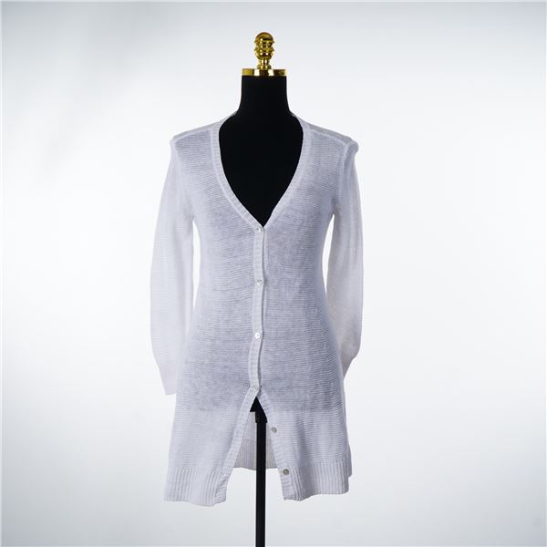 Eileen Fisher White Organic Linen Long Crochet Beach Cardigan