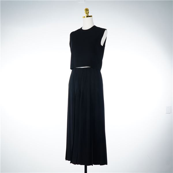 Sonia Rykiel Paris Two Piece Black Rayon Vest and Pleated Skirt Set
