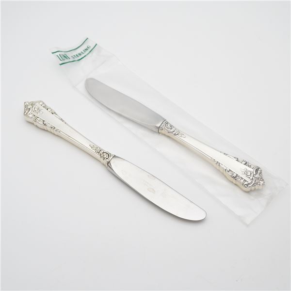 2pc Lunt Sterling Silver and Stainless Steel Butter Spreaders Knives, Rondelay